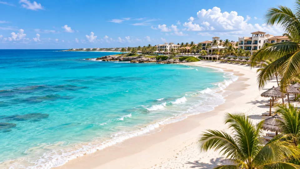 Vista ilustrativa de playa y hospitalidad en el Caribe mexicano