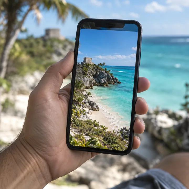 Anuncio de viajes en un teléfono, imagen ilustrativa de publicidad digital