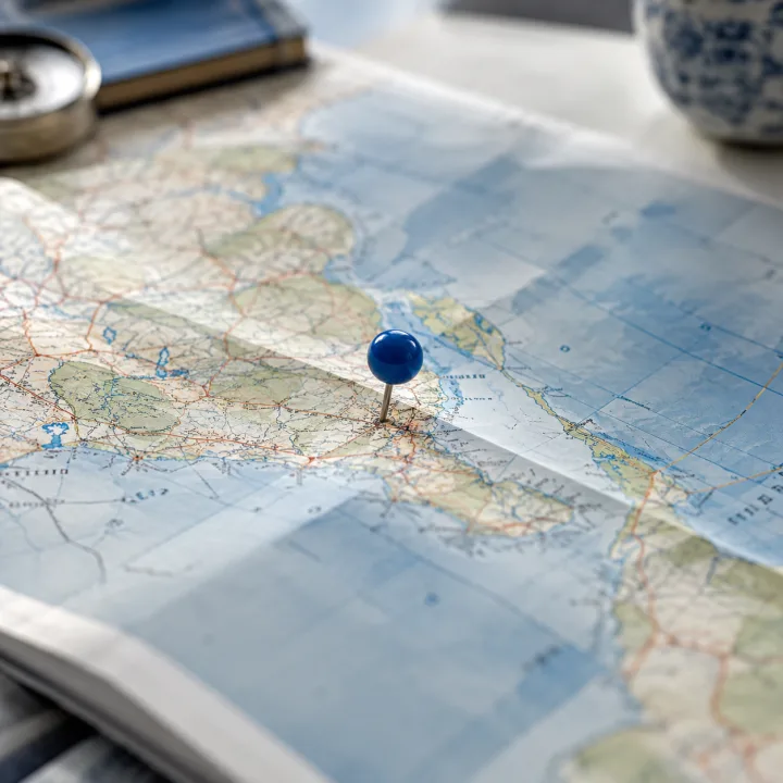 Mapa con un pin azul; imagen ilustrativa de SEO local