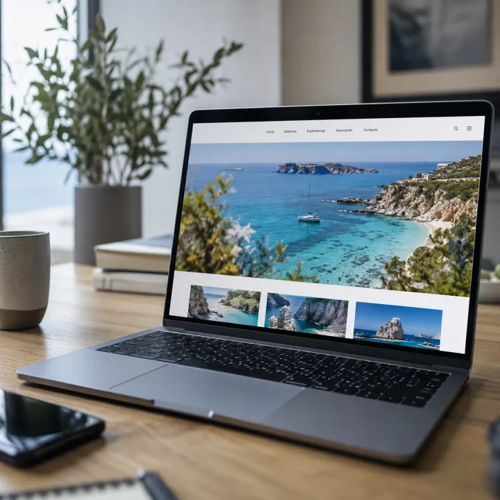 Laptop con un sitio de viajes; imagen ilustrativa de desarrollo web